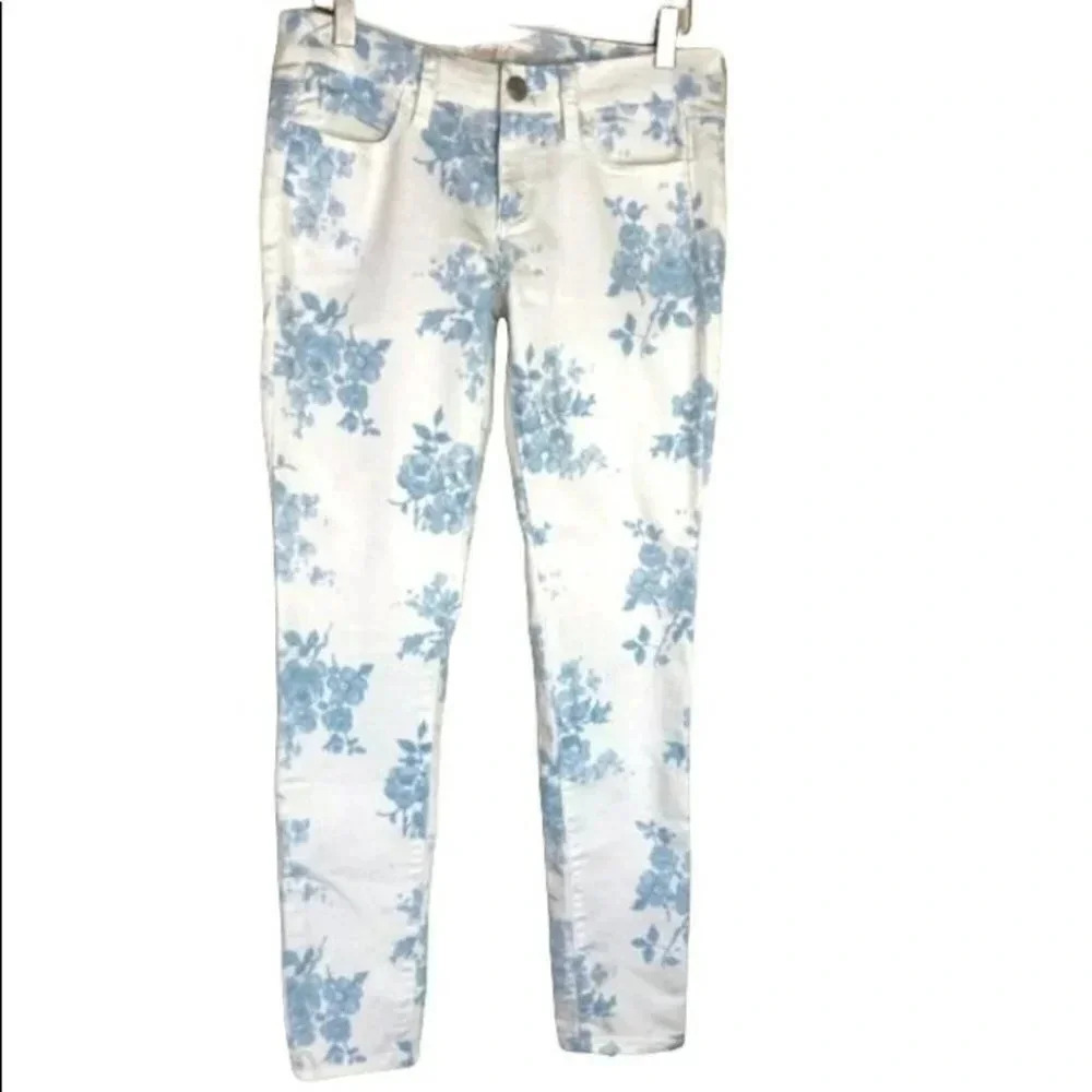American Eagle jeggings 4 white/blue floral jeans